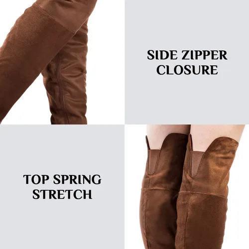 Vista 2 de katliu Women's Knee High Boots Suede Chunky Heel Side Zipper Fashion Boots Stretch Winter Long Boot
