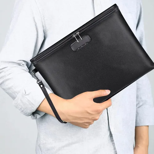 Vista 6 de Bolsa de documentos ignífuga con cerradura, 14.3 x 10.2 pulgadas, bolsa de dinero ignífuga e impermeable con cierre de cremallera, bolsa