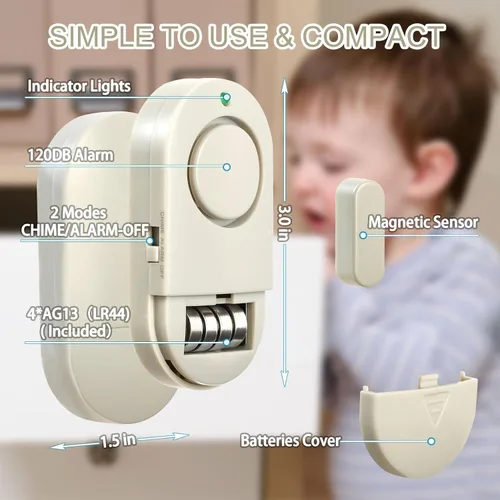 Vista 2 de Alarma de ventana de puerta, alarmas de ventana para seguridad del hogar, timbre de puerta de 120 dB para tienda, ideal para el hogar, garaje WW10M