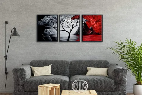 Vista 3 de Wieco Art Arte de pared enmarcado, arte de pared de árbol de nube, impresión HD de pinturas al óleo, paisaje, impresiones en lienzo para decoración