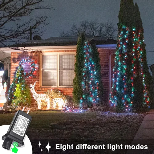 Vista 4 de 120 luces LED rojas y blancas de Navidad para exteriores, cadena de luces de Navidad de 40 pies, 8 modos, luces de hadas rojas y blancas