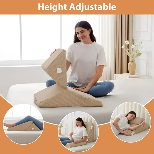 Vista 5 de BIEEZZK Juego de almohadas de cuña para después de la cirugía, almohada de cuña para reflujo ácido, almohada de cuña de cama con ajustable de 9 y 12