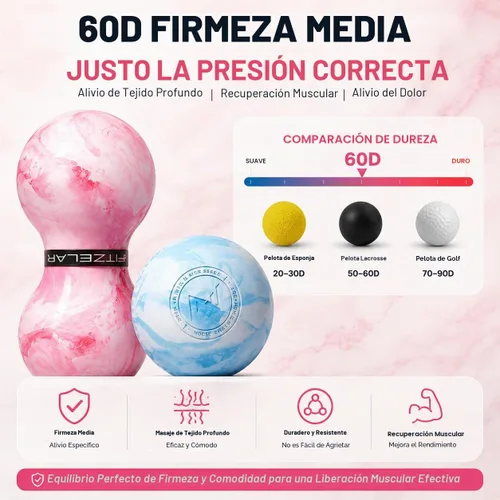 Vista 3 de FITZELAR Bolas de lacrosse de masaje para liberación miofascial, certificación de calidad, masaje de tejido profundo para espalda y hombro, terapia