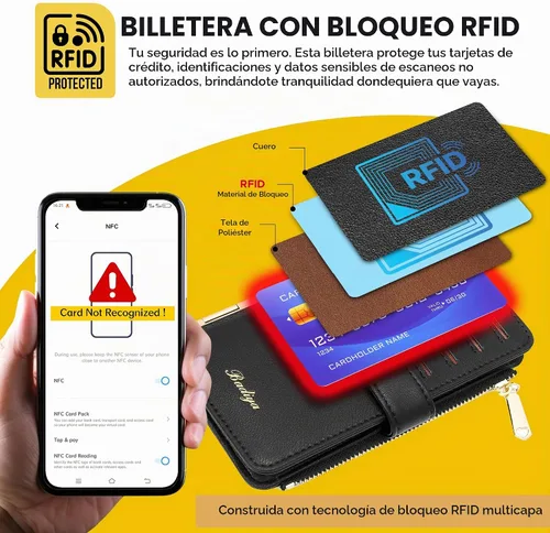 Vista 3 de Badiya Tarjetero de crédito para mujer, cartera RFID para mujer, organizador de tarjetas plegable delgado con funda para múltiples tarjetas