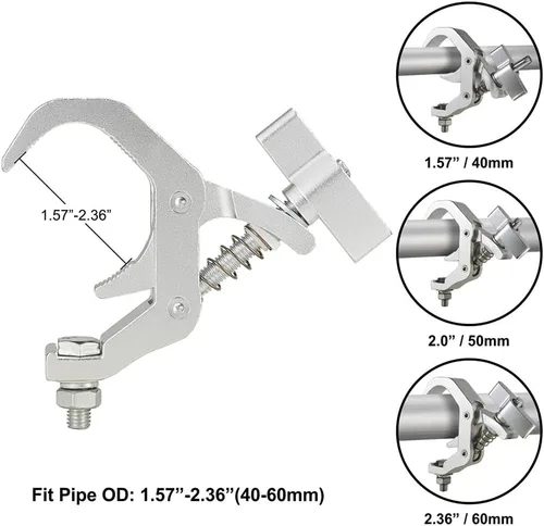 Vista 2 de Abrazadera Pro Truss de 1.57 a 2.36 pulgadas, paquete de 4 abrazaderas de iluminación Olaalite para escenario, resistentes, 330 libras, ajuste