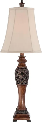 Vista 7 de Regency Hill Exeter Lámparas de Mesa de Estilo Tradicional 30" de Alto Juego de Tamaño Completo de 2 Bronce Madera Tallada Hoja Crema Pantalla