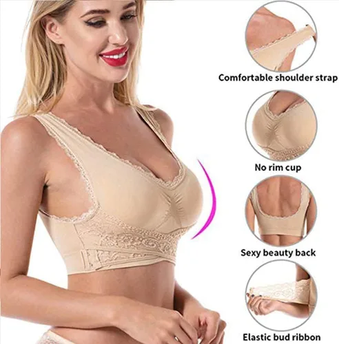 Vista 2 de Kendally - Brasier Kendally para mujeres mayores, Kendally, cómodo brasier con corsé frontal cruzado y hebilla lateral