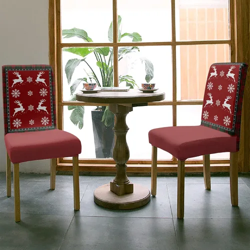 Vista 3 de 4 fundas protectoras navideñas para sillas de comedor, elásticas, extraíbles y lavables, fundas de asiento de asiento de copo de nieve de invierno