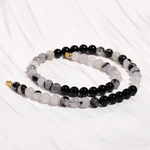 Vista 2 de Jewever Gargantillas de cristal con cuentas de obsidiana negracuarzo rutilado para mujeres y hombres con cristales curativos de energía unisex
