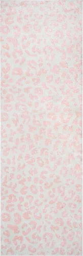 Vista 6 de Nuloom Annette Baby Pink/Ivory, 2 pies 8 pulgadas x 8 pies, estampado de leopardo, suave y acogedor, alto tráfico, resistente a las manchas, fácil