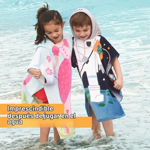 Vista 2 de BANGSAUR Toalla con capucha para niños, para el baño, la playa, toallas de algodón suave, absorbente, para piscina, con capucha, poncho para bebé