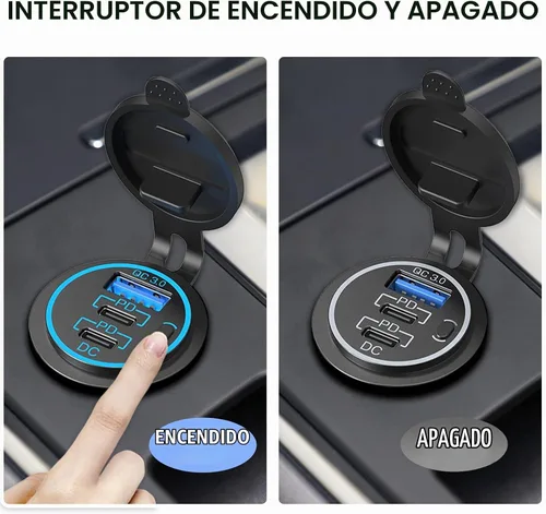 Vista 5 de Enchufe USB C para cargador de coche – 58 W alargado RV USB Outlet 12V Socket Dual 20W PD3.0 USB-C y 18W QC3.0 Puerto USB de coche con interruptor
