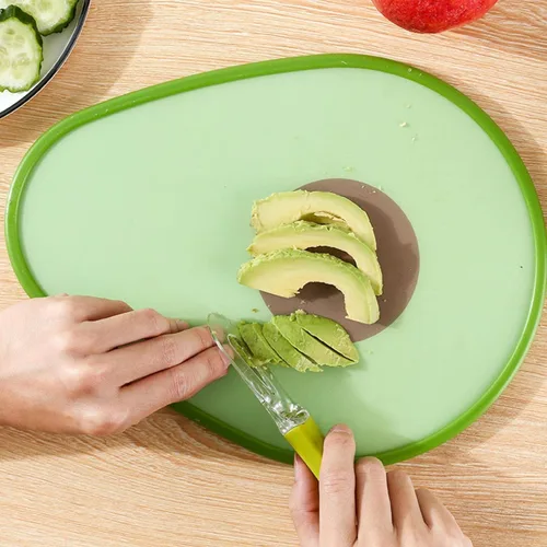 Vista 3 de Tabla de cortar, tabla de cortar de plástico de doble cara con forma de aguacate Tabla de cortar frutas y verduras, herramienta de cocina, segura