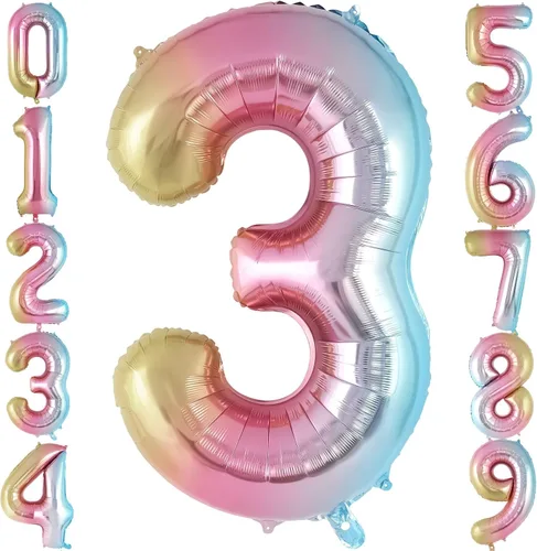 Vista 11 de Globo de número 0 con degradado de arcoíris, globos grandes de aluminio de 40 pulgadas, globos gigantes de Mylar número 0 para decoraciones
