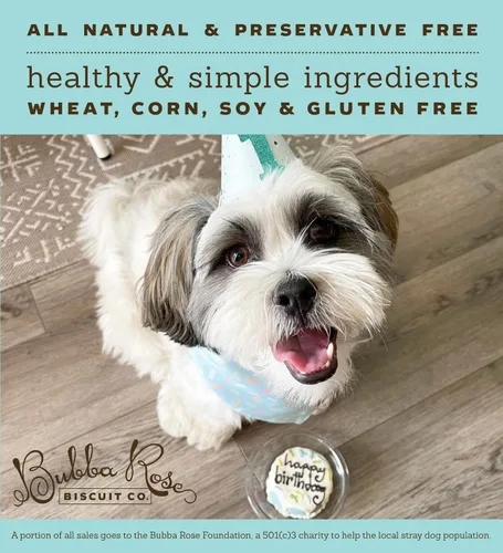 Vista 2 de Bubba Rose Biscuit Company: Blue Dog Birthday Baby Cake - Textura crujiente de galletas - Golosina natural gourmet para mascotas - Pastel