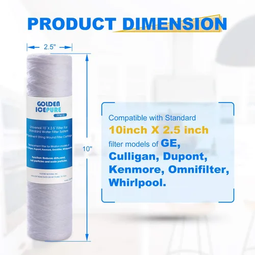 Vista 3 de GOLDEN ICEPURE PPW10, filtro de agua de sedimentos para toda la casa de 10 x 2.5 pulgadas, filtro de cadena de 5 micrones, compatible con Dupont