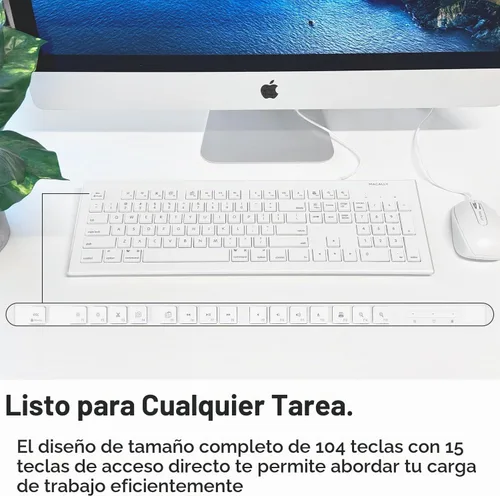 Vista 5 de Macally - Combo de teclado y mouse USB con cable de 104 teclas con teclas de acceso directo de Apple para Mac, iMac, MacBook y PC con Windows