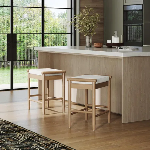 Vista 3 de Nathan James Kirsten - Taburete escandinavo de madera sin espalda, taburete de bar Boucle con patas cónicas de madera maciza, color marrón claro