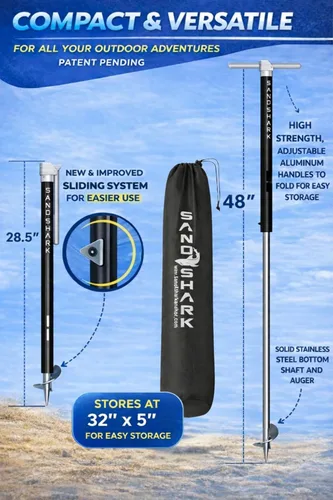 Vista 2 de Ancla SandShark - Ancla de tornillo premium para barco, ancla para barco de pontón, poste de ancla para agua poco profunda de acero inoxidable