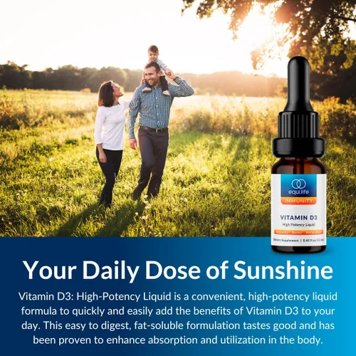 Vista 4 de Equilife Vitamina D3: gotas líquidas de alta potencia para una fácil digestión y absorción, apoya la función inmunológica, promueve la salud ósea