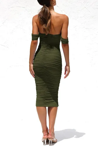 Vista 2 de PRETTYGARDEN Vestido de verano para mujer, con hombros descubiertos, fruncido, entallado, sin mangas, ajustado, para fiesta, club, por debajo