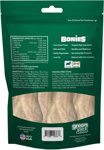 Vista 7 de Bonies Fórmula natural para cadera y articulaciones, hueso único de tamaño pequeño, glucosamina y ácidos grasos omega, aliento fresco, dientes