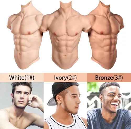 Vista 5 de SUAISKR Pecho realista del músculo del silicón para el chaleco masculino realista del pecho del chaleco del pecho de la piel