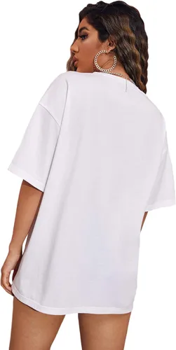 Vista 2 de SheIn Camiseta holgada de media manga con estampado de figuras para mujer