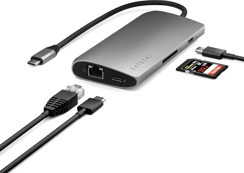 Vista 9 de Satechi Adaptador multipuerto USB C Hub 8 en 1 V2, 4K HDMI, carga USB C PD de 115 W, 3 USB-A, Ethernet, lectores de tarjetas Micro/SD, para laptop