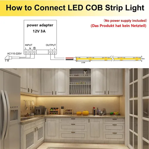 Vista 7 de TOPAI Tira de luz LED COB de 12 V, 3000 K, blanco cálido, impermeable, IP65, 480 LEDs/M, súper brillante, 4000 lúmenes, CRI>90, 16.4 pies, sin