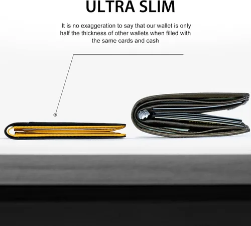 Vista 2 de GSOIAX Billetera delgada para hombre con bloqueo RFID, carteras plegables para hombres, minimalista, de piel auténtica, fibra de carbono, tarjetero