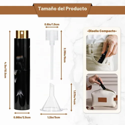 Vista 2 de Vitog - Atomizador de perfume de viaje de 10 ml con textura de mármol recargable, dispensador de colonia vacío mini botella de spray con embudo