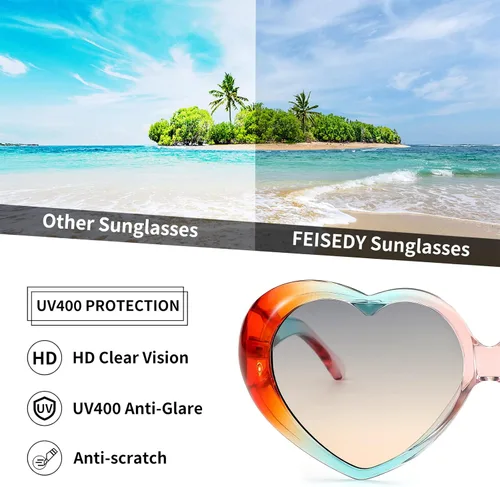 Vista 6 de FEISEDY Gafas de sol con forma de corazón de amor para mujer, gafas retro de estilo lindo B2341