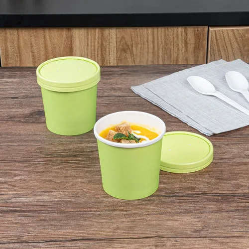 Vista 3 de Restaurantware - Bio Tek - Vasos de sopa desechables de 12 onzas, 25 tazas de sopa de papel para microondas - Las tapas ventiladas se venden por