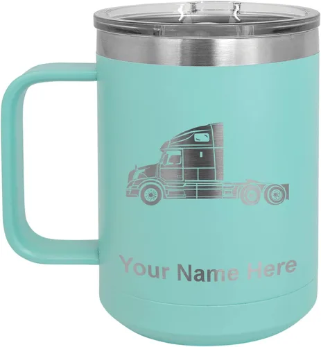 Vista 22 de LaserGram Taza de café aislada al vacío de 15 onzas, cabina de camión, grabado personalizado incluido (negro)
