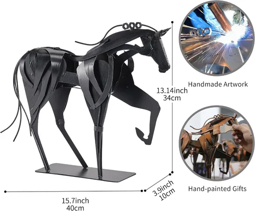 Vista 2 de SunBlogs Art Estatua de caballo hecha a mano - Decoración rústica única para oficina y hogar - Escultura de metal pintada a mano - Regalo artesanal