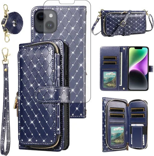 Vista 14 de Funda para teléfono iPhone 6 6S con cremallera y protector de pantalla con protector de pantalla, correa de cordón cruzado, ranura para iPhone 6 Six