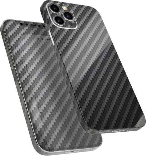 Vista 2 de DesignSkinz Kit de calcomanías de cuerpo completo compatible con iPhone 15 Plus, fibra de carbono negra texturizada