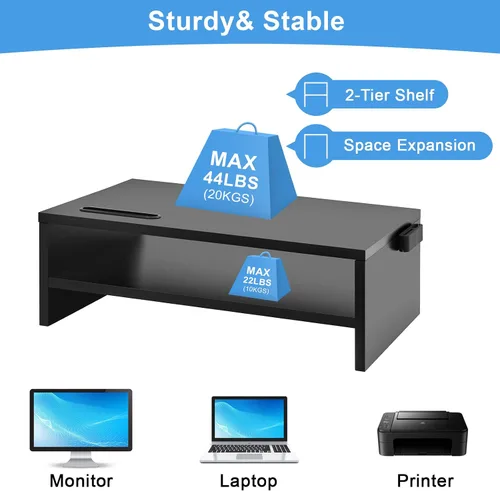 Vista 4 de Marbrasse Soporte elevador para monitor, paquete de 2 soportes para monitor de computadora de 16.5 pulgadas, 2 niveles, soporte de impresora