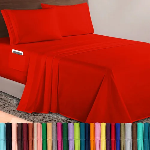 Vista 73 de Elegant Comfort Lujoso juego de sábanas de microfibra de alta calidad 1500 hoteleras bordadas de tres líneas más suaves de 4 piezas, resistente a