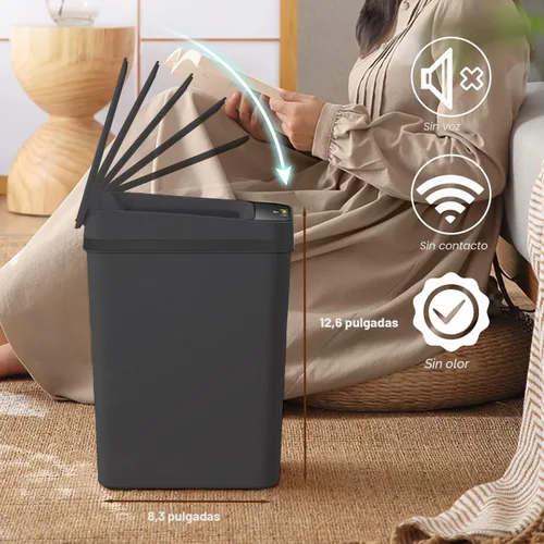 Vista 7 de Yatmung - Cubo de basura sin contacto para baño, cubo de basura inteligente de 2.5 galones con sensor de movimiento, papelera delgada con tapa