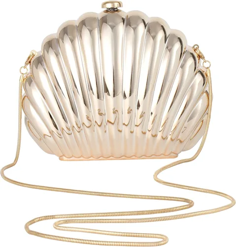 Vista 3 de Mini bolso de mano de noche de concha marina para mujer, correa de cadena, bolso cruzado
