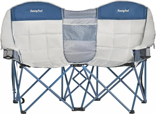 Vista 17 de SUNNYFEEL Silla Plegable Doble de Camping, Silla Loveseat Sobredimensionada, Silla de Césped Portátil/Plegable Resistente con Almacenamiento
