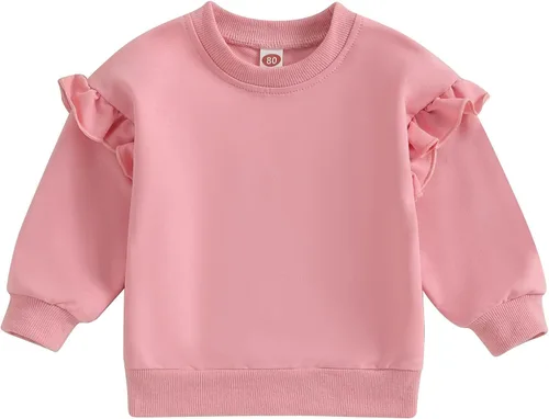 Vista 8 de Sudadera de manga larga con volantes para niña bebé, camiseta básica de color sólido, suéter de gran tamaño para niños, ropa de otoño Sudaderas
