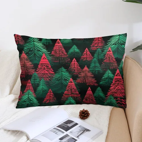 Vista 4 de Protector de almohada de árboles de pino de Navidad rojo y verde de 12 x 20 pulgadas, funda de cojín de vacaciones de invierno, funda de almohada
