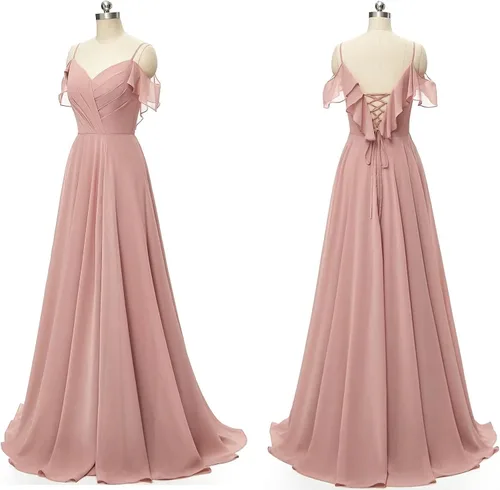 Vista 2 de kidadndy Vestido de dama de honor con cuello en V para mujer manga larga con volantes vestido formal de noche boda fiesta con abertura