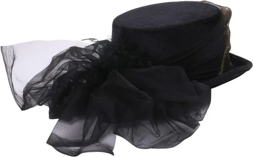 Vista 3 de Sombrero de copa de vudú para mujer con calavera y esqueleto de encaje, disfraz de Halloween, cosplay, disfraz steampunk, bruja, médico, mago vudú