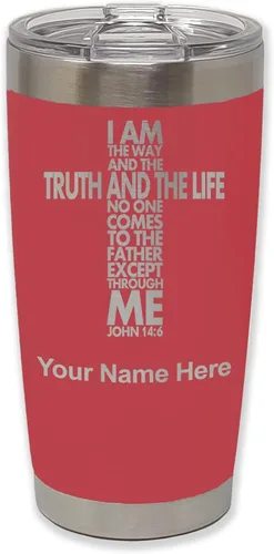 Vista 23 de LaserGram Vaso aislado al vacío de 20 onzas, versículo de la Biblia John 14-6, grabado personalizado incluido (negro) Engraved Gift for Christian