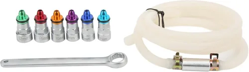 Vista 9 de Kit de llave de purga de frenos con 6 adaptadores, goma metálica, universal para automóvil, SUV, camión ligero, motocicleta, 0.27-0.47 pulgadas