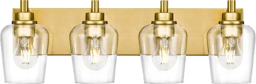 Vista 9 de Lámparas de baño, lámpara de tocador moderna de 4 luces con pantalla en forma de copa de vino de vidrio transparente, accesorios de iluminación Negro